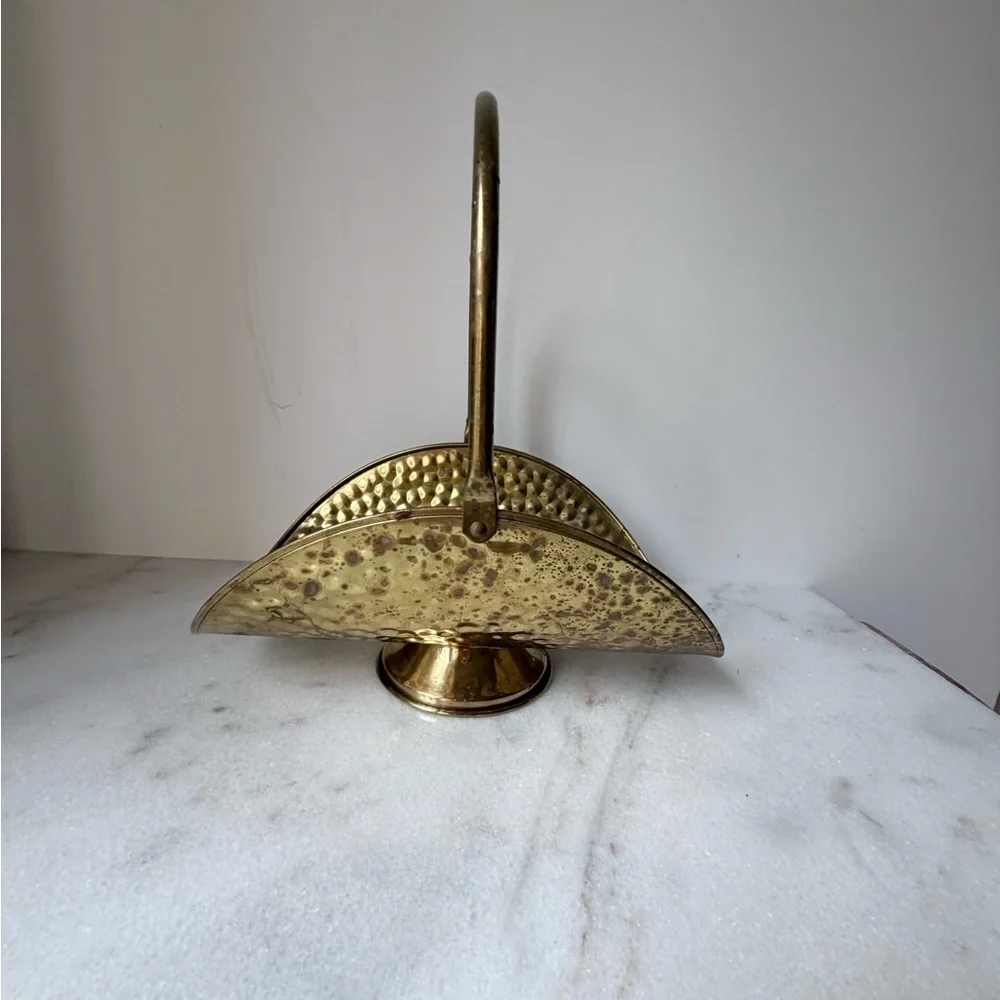 intage hammered brass basket, potentially made in Holland by Nijhof Zevenaar